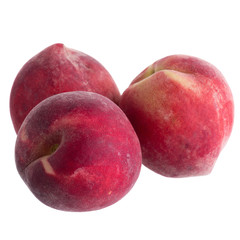 Ripe fresh peaches isolated on white background
