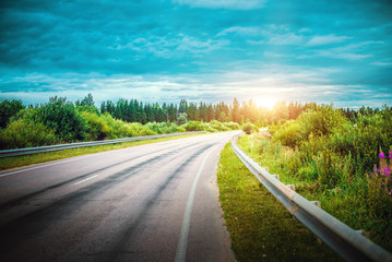 Sunrise beautiful road in forest