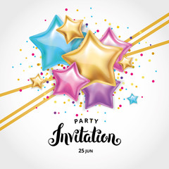 Gold star balloon Bouquet invitation