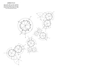 Gears in engagement. Engineering drawing abstract industrial background with a cogwheels.