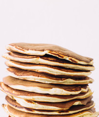 Delicious pancakes on white background. Morning and breakfast concept