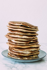 Delicious pancakes on white background. Morning and breakfast concept