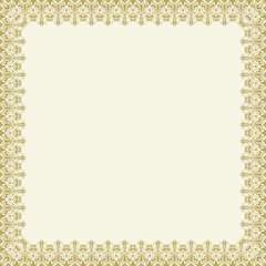 Classic vector golden square frame with arabesques and orient elements. Abstract ornament with place for text. Vintage pattern