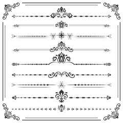 Obraz premium Vintage set of vector decorative elements. Horizontal separators in the frame. Collection of different ornaments. Classic black and white patterns. Set of vintage patterns