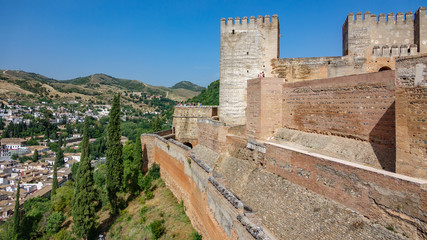 Fototapeta na wymiar Wide angle view of Alhambra and Albaicin