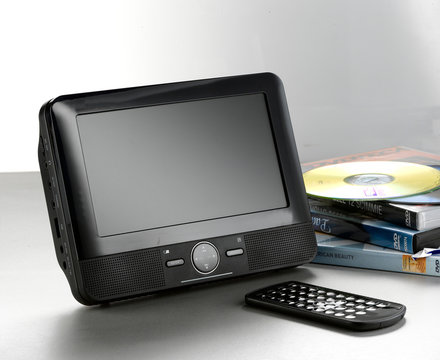 Portable dvd/cd player on grey background