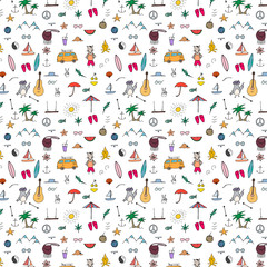 Summer hand drawn seamless pattern.