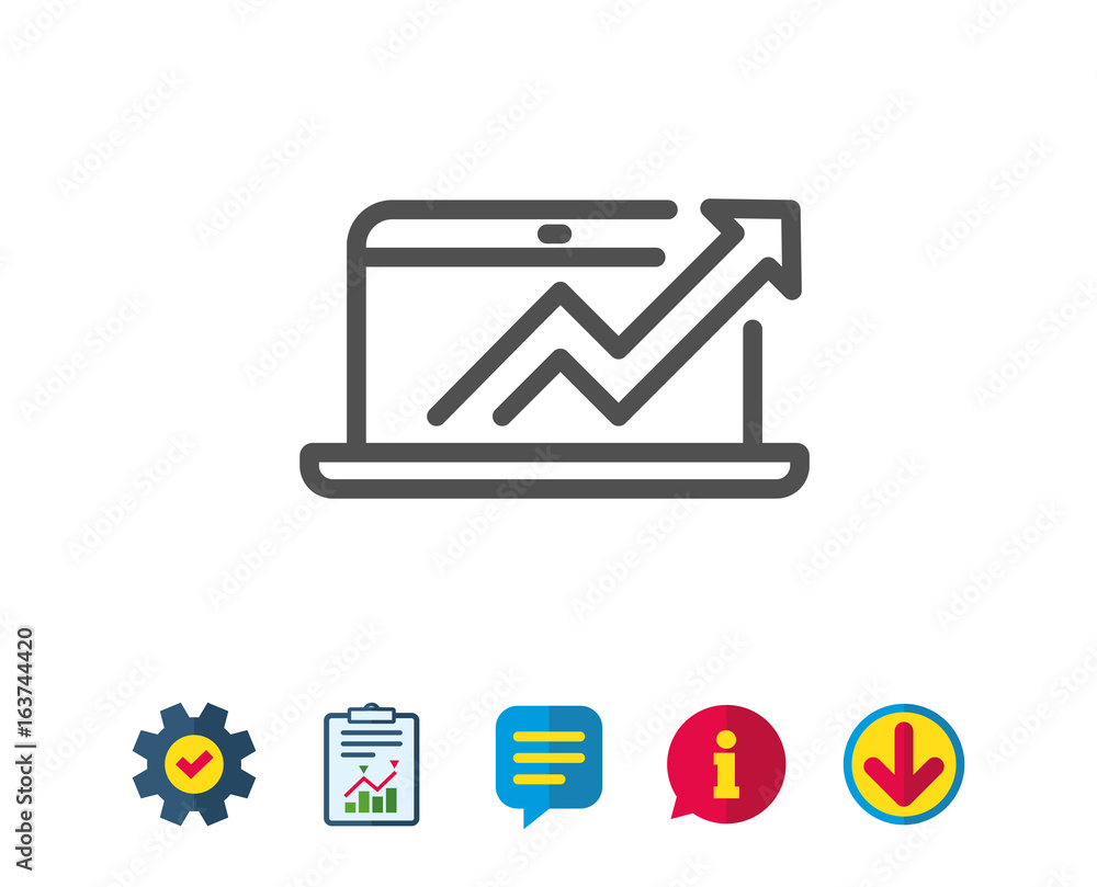 Poster data analysis and statistics line icon. report graph or chart sign. computer data processing symbol.