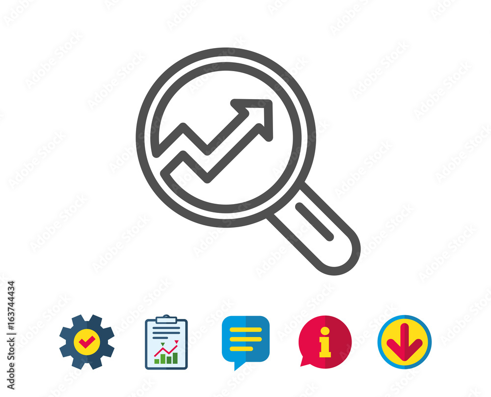 Poster chart line icon. report graph or sales growth sign in magnifying glass. analysis and statistics data