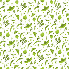 Seamless pattern with traditional Mexican attributes