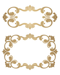 A set of rectangular frames in vintage style with a golden hue. Decorative element for design of books, printed materials, invitation for a wedding or a celebration, for albums.