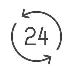 Open 24 Hours a Day Thin Line Vector Icon. Flat icon isolated on the white background. Editable EPS file. Vector illustration.