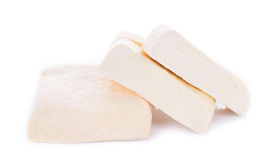 Closeup tofu and mint on white background