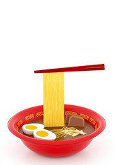 Japanese Ramen Noodle Soup 3D illustration vertical white background
