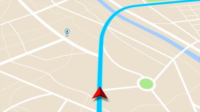 4K animation Moving GPS navigator on map with map and icon on location