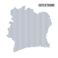 Vector abstract hatched map of Cote D'ivoire with vertical lines isolated on a white background.