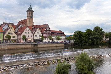 Fototapeta na wymiar dam on the river Neckar in the Nurtingen in southern Germany..