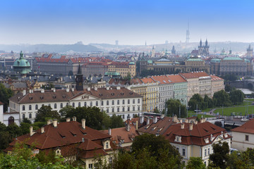 Fototapeta na wymiar Prague, aerial view of Old Town roofs in the old city of Prague (Stare Mesto)..