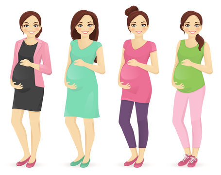 Woman pregnant clothers set with different hairstyles