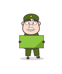 Cartoon Army Man Holding a Ad Banner Vector Illustration