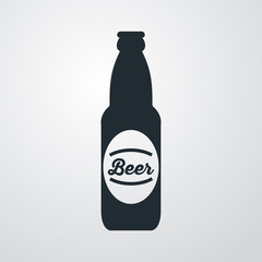 Icono plano botella de cerveza con etiqueta en fondo degradado
