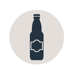 Icono plano botella de cerveza con tapon en circulo gris