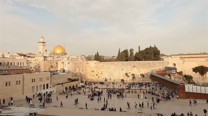 Jerusalem, Western Wall and Dome of the Rock, Israel flag, general plan