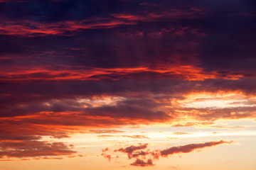 Gray, red and orange clouds in the sky
