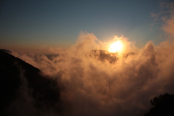 The sunset through the fog