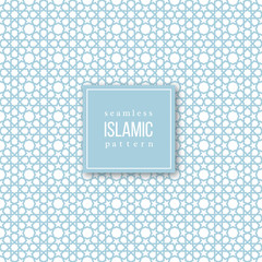 Seamless pattern in islamic traditional style. Blue and white colors. Vector illustration.