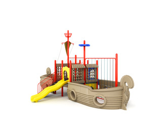 Playground for children ship red yellow blue 3d rendering on white background