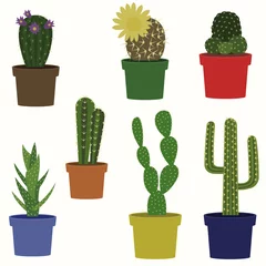 Rolgordijnen Cactus in pot Cactussen vector collectie.