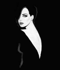 Woman in black dress. fashion illustration