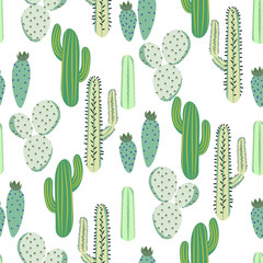 Various cacti desert vector seamless pattern. Abstract thorny mint green color plants nature fabric print.
