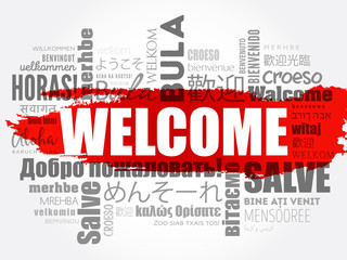 WELCOME word cloud in different languages, concept background