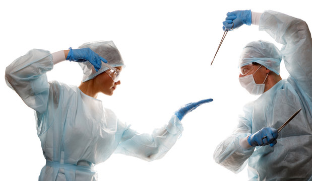 Fight of doctors with tools