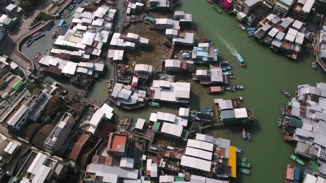 Hong Kong Aerial v93 Vertical birdseye view over fishing village Tai O