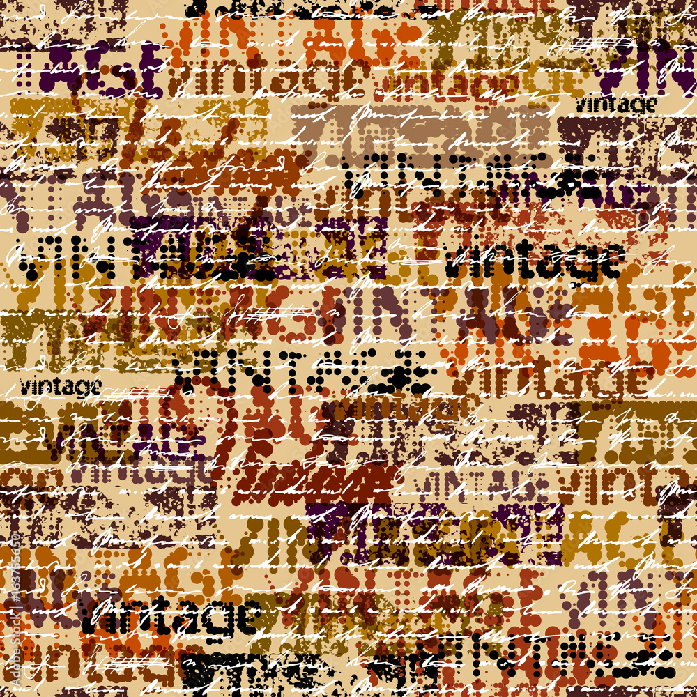 Poster seamless background pattern. halftone grunge brown pattern with a vintage words.
