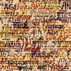 Seamless background pattern. Halftone grunge brown pattern with a Vintage words.