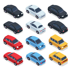 Isometric 3d cars. Transportation technology vector vehicles set - obrazy, fototapety, plakaty