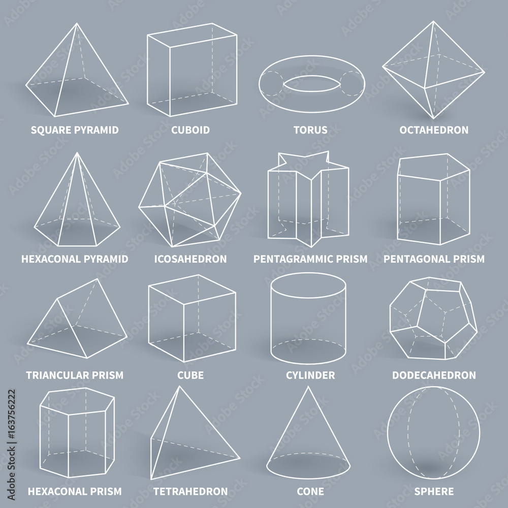 Poster abstract 3d math geometric outline shapes vector set