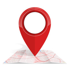 GPS icon mock up red color on map paper.vector illustration