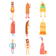 Set of people in funny costumes, colorful characters vector Illustrations