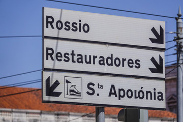 Obraz premium Direction signs in the street of Lisbon