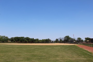 The baseball diamond from behind the left field fence.