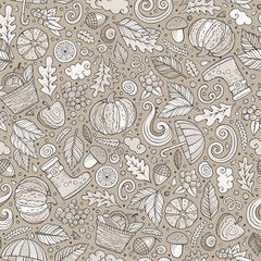 Cartoon cute hand drawn Autumn seamless pattern