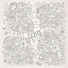 Sketchy vector doodles cartoon set of Love designs