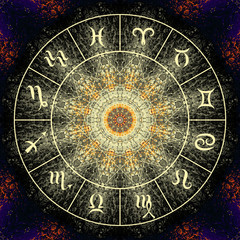 Magic circle with zodiacs sign.