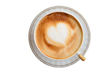 Cup of coffee with a heart pattern on isolated background