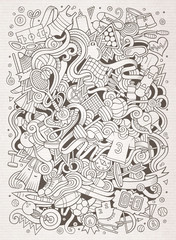 Naklejka premium Cartoon cute doodles hand drawn Sport illustration